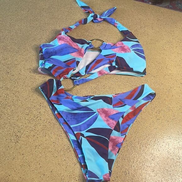 Tropical print sexy cheeky one piece monokini swimsuit sz L - Picture 2 of 10
